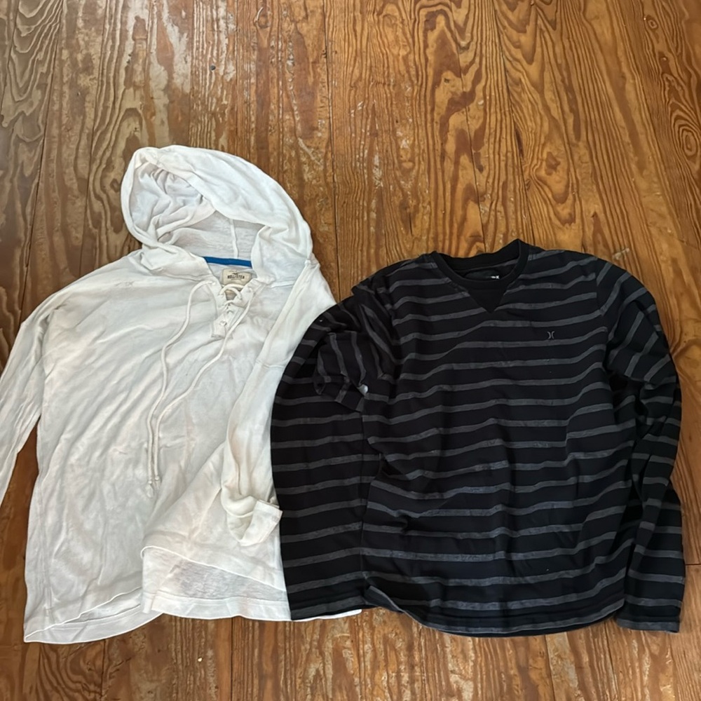 TWO items. Hollister hooded light long sleeve and Hurley Long sleeve shirts